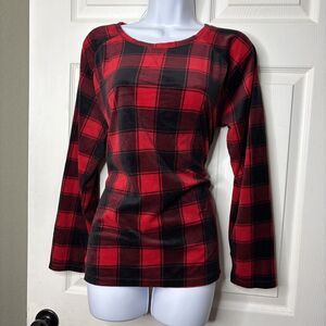 Sonoma XL Red Black Plaid Long Sleeve Soft Fleece Knit Top Cozy Womens Shirt